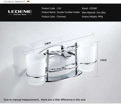 Ledeme L101 Стакан для зубной щетки, сталь + стекло, хром - фото2